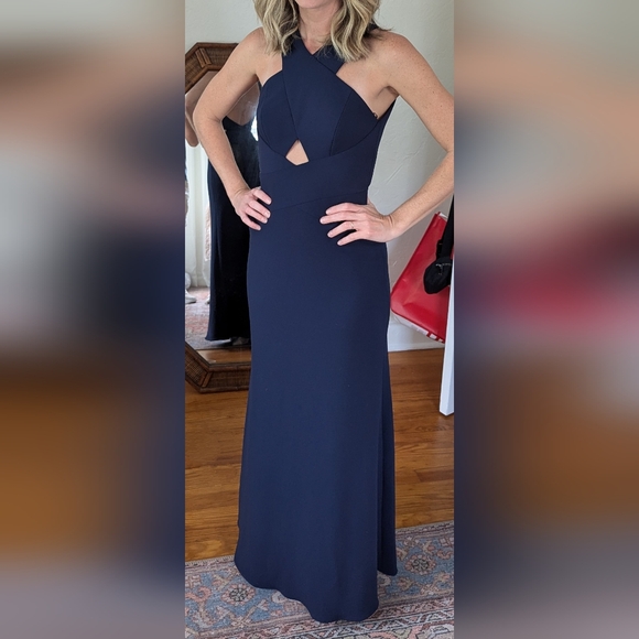 Formal Crepe Navy Dress Low Back - Picture 1 of 2
